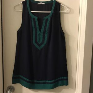 Navy and green sleeveless blouse size small